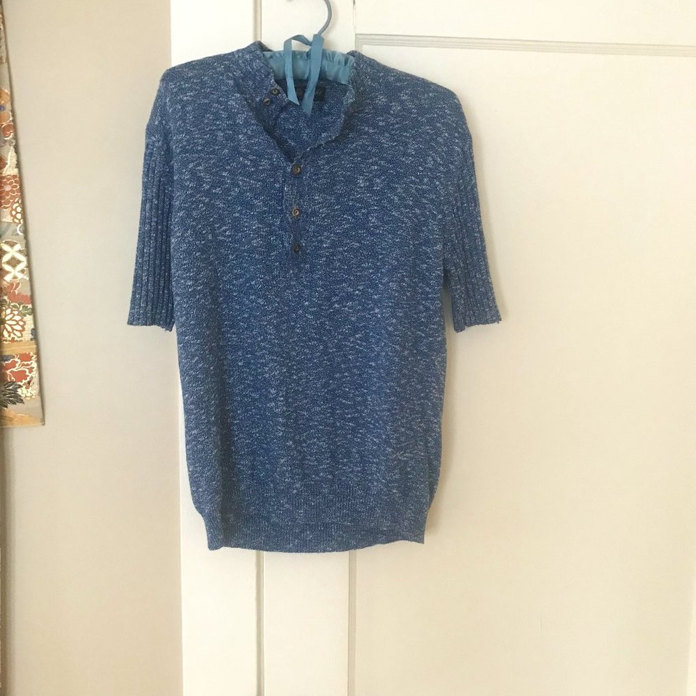 Vintage-1950s-Pinkj Made in Italy Blue Wool Sweater- Medium